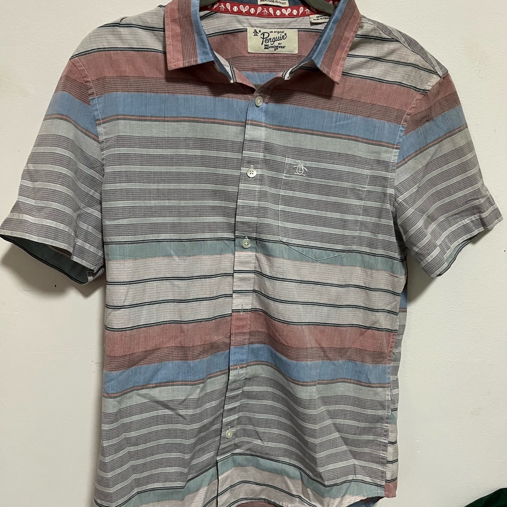 Original Penguin Multicolor Striped Short Sleeve Button-Down Shirt